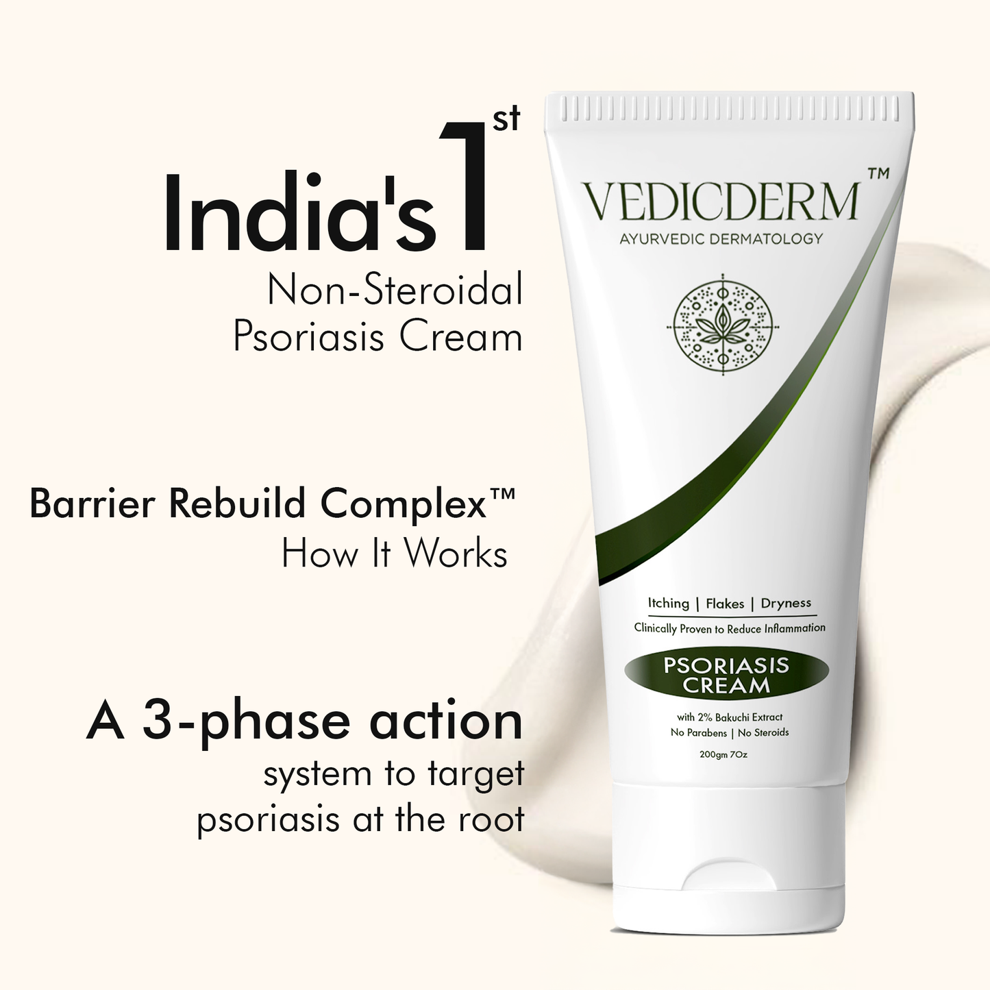 Vedicderm Psoriasis Cream with 2% Bakuchi Extract - New and Improved Formula