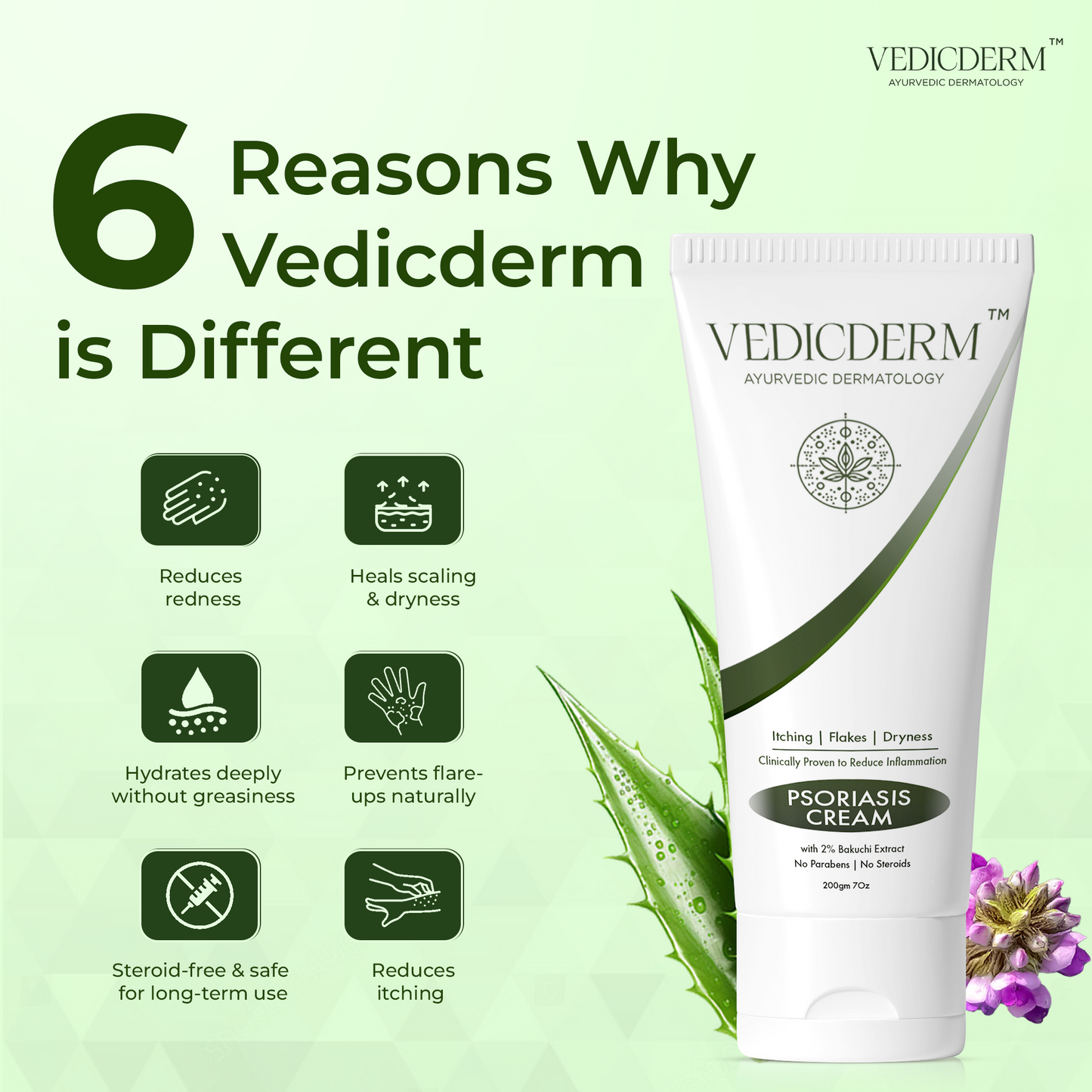 Vedicderm Psoriasis Cream with 2% Bakuchi Extract - New and Improved Formula